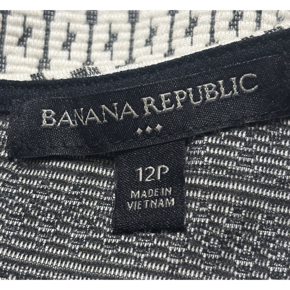 Banana Republic Womens Jacquard Knit Dress Sz 12P Ivory Black Cotton Blend - Picture 3 of 11